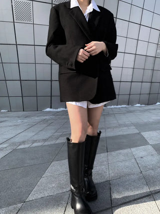 Button two-way one-button oversized wool jacket