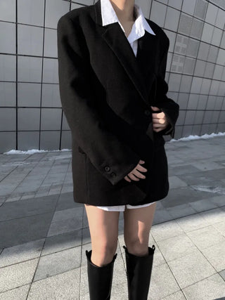 Button two-way one-button oversized wool jacket