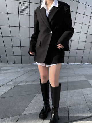 Button two-way one-button oversized wool jacket