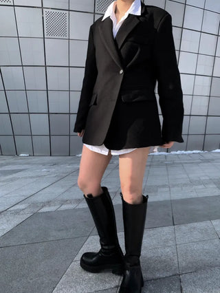Button two-way one-button oversized wool jacket