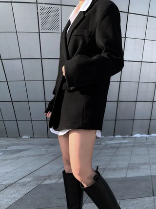 Button two-way one-button oversized wool jacket