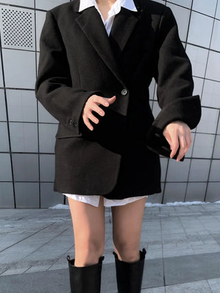Button two-way one-button oversized wool jacket