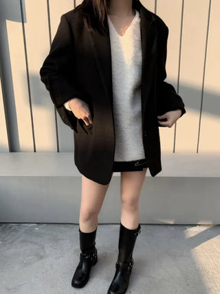 Button two-way one-button oversized wool jacket