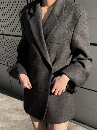 Button two-way one-button oversized wool jacket