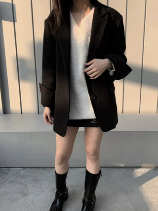 Button two-way one-button oversized wool jacket