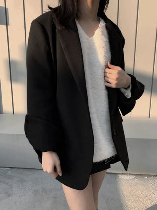 Button two-way one-button oversized wool jacket