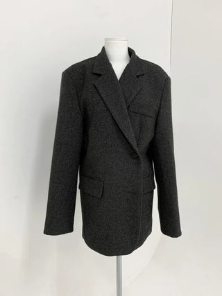 Button two-way one-button oversized wool jacket