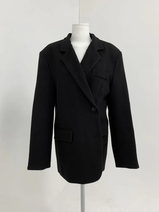 Button two-way one-button oversized wool jacket