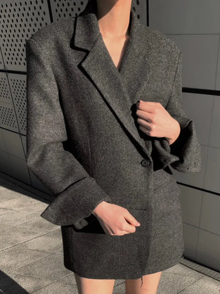 Button two-way one-button oversized wool jacket