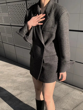 Button two-way one-button oversized wool jacket