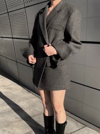 Button two-way one-button oversized wool jacket