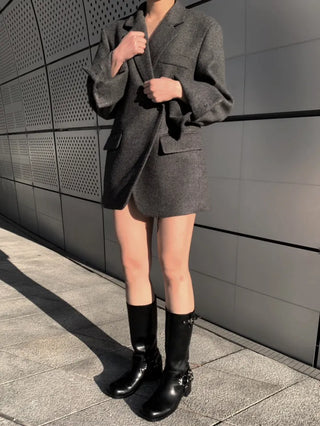 Button two-way one-button oversized wool jacket