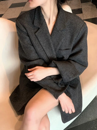 Button two-way one-button oversized wool jacket