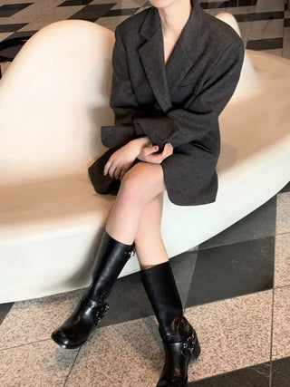 Button two-way one-button oversized wool jacket