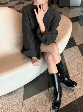 Button two-way one-button oversized wool jacket