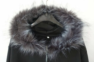 Rivet Two-Way Zipper Fur Hooded Zip-Up