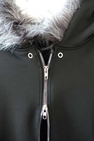 Rivet Two-Way Zipper Fur Hooded Zip-Up
