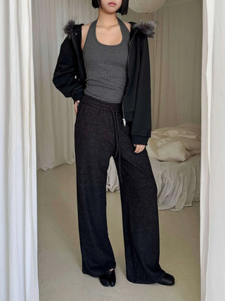 Rivet Two-Way Zipper Fur Hooded Zip-Up