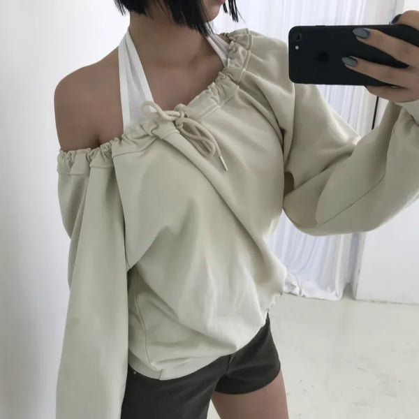 String Overfit Off-Shoulder Man-to-Man