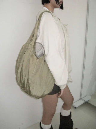 eyelet stud nylon big bag shoulder bag