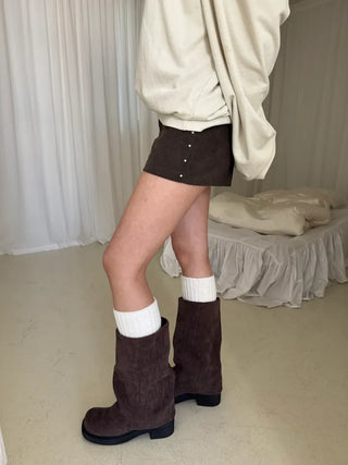 suede leather folder warmer mid-length boots