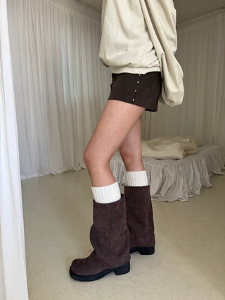 suede leather folder warmer mid-length boots