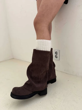 suede leather folder warmer mid-length boots