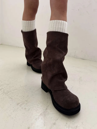 suede leather folder warmer mid-length boots