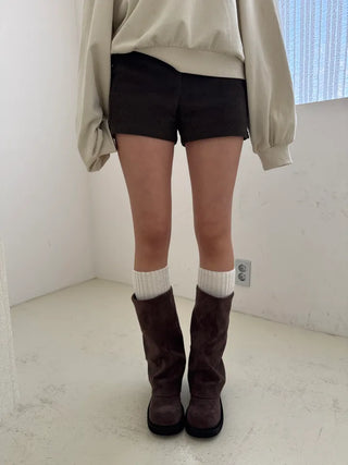 suede leather folder warmer mid-length boots