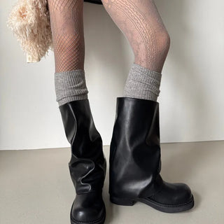 suede leather folder warmer mid-length boots