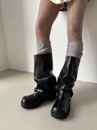 suede leather folder warmer mid-length boots