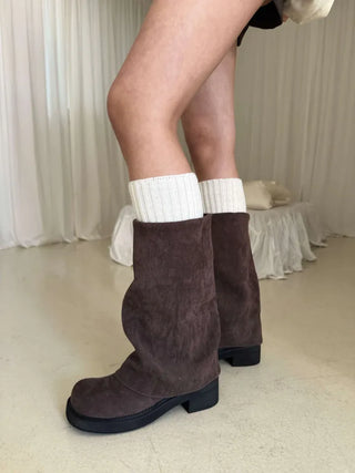 suede leather folder warmer mid-length boots