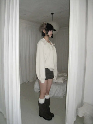 suede leather folder warmer mid-length boots