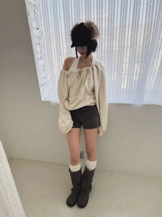 suede leather folder warmer mid-length boots