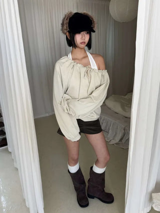 suede leather folder warmer mid-length boots