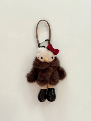fur coat kitty doll bag keychain key ring