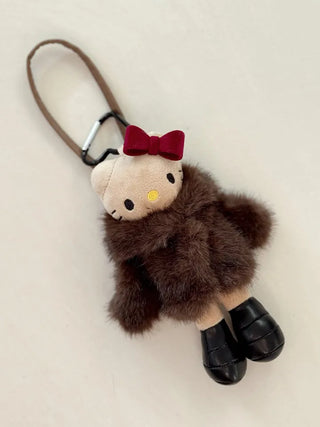 fur coat kitty doll bag keychain key ring