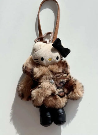 fur coat kitty doll bag keychain key ring