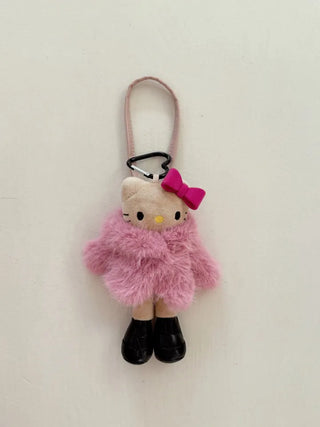 fur coat kitty doll bag keychain key ring