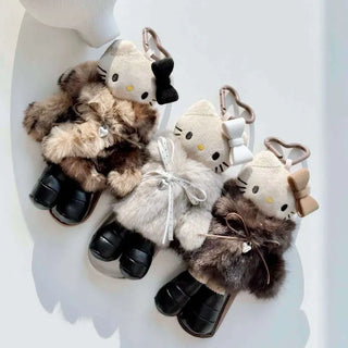 fur coat kitty doll bag keychain key ring