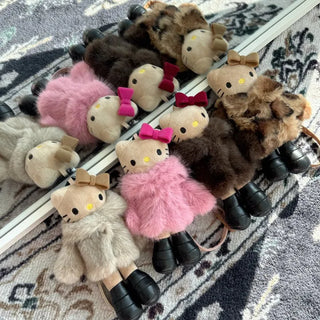 fur coat kitty doll bag keychain key ring