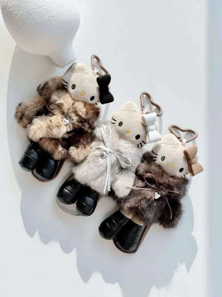 fur coat kitty doll bag keychain key ring