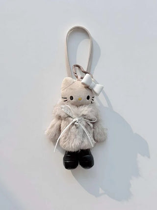 fur coat kitty doll bag keychain key ring
