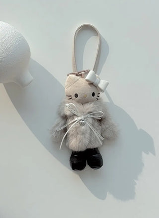 fur coat kitty doll bag keychain key ring