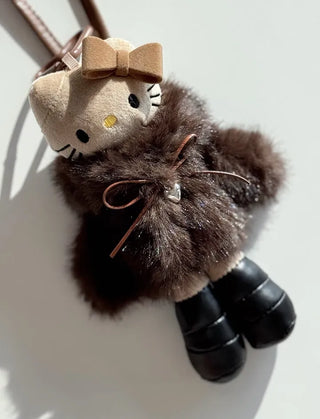 fur coat kitty doll bag keychain key ring