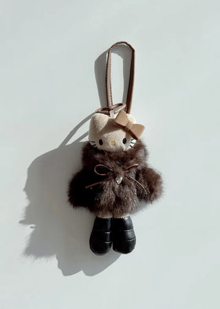fur coat kitty doll bag keychain key ring