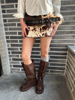 cow fur mini skirt