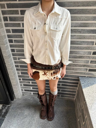 cow fur mini skirt