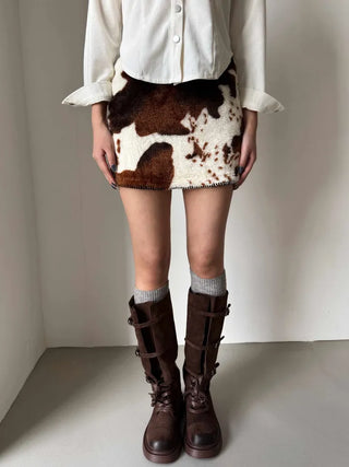 cow fur mini skirt
