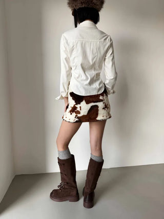 cow fur mini skirt